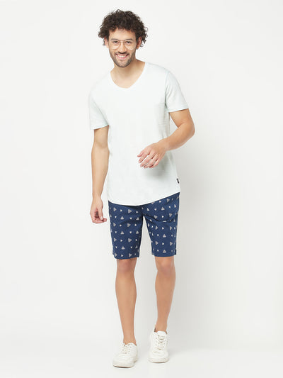 Navy Blue Geometric Print Lounge Shorts