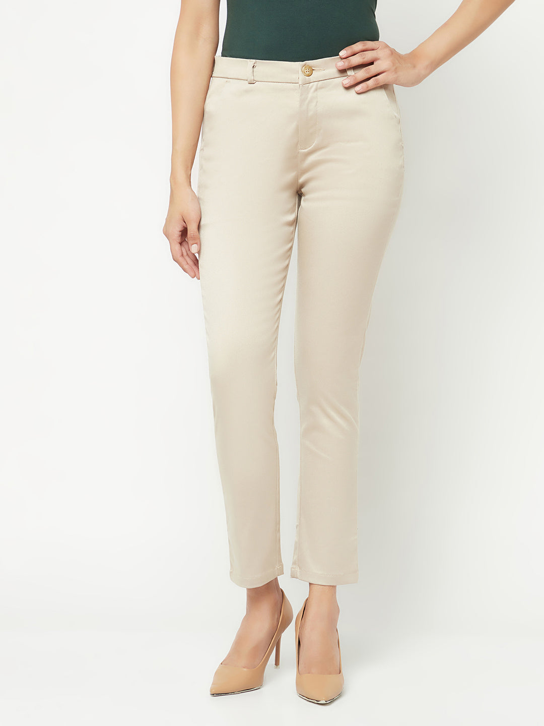  Beige Slim Cotton Trousers