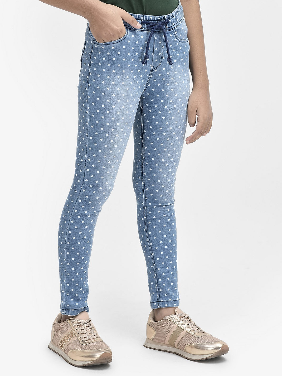  Blue Printed Heavy Faded Jeans