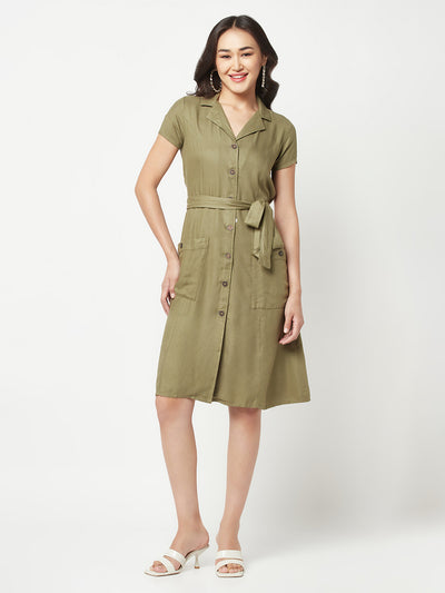  Olive Tie Belt Shirt Dress