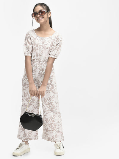  Beige Floral Jumpsuit