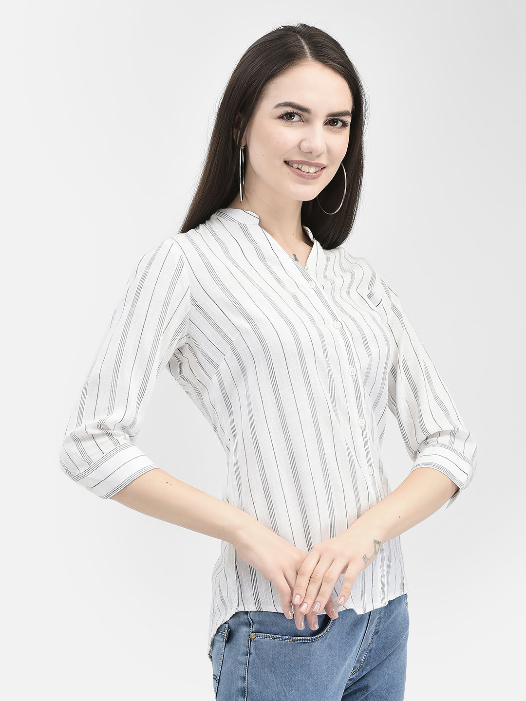 Vertical Striped White Shirt