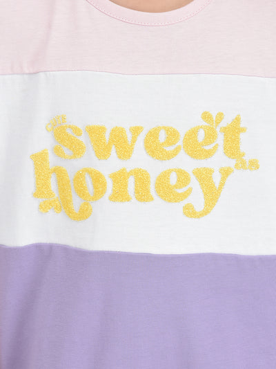 Purple Colourblocked Cotton T-shirt