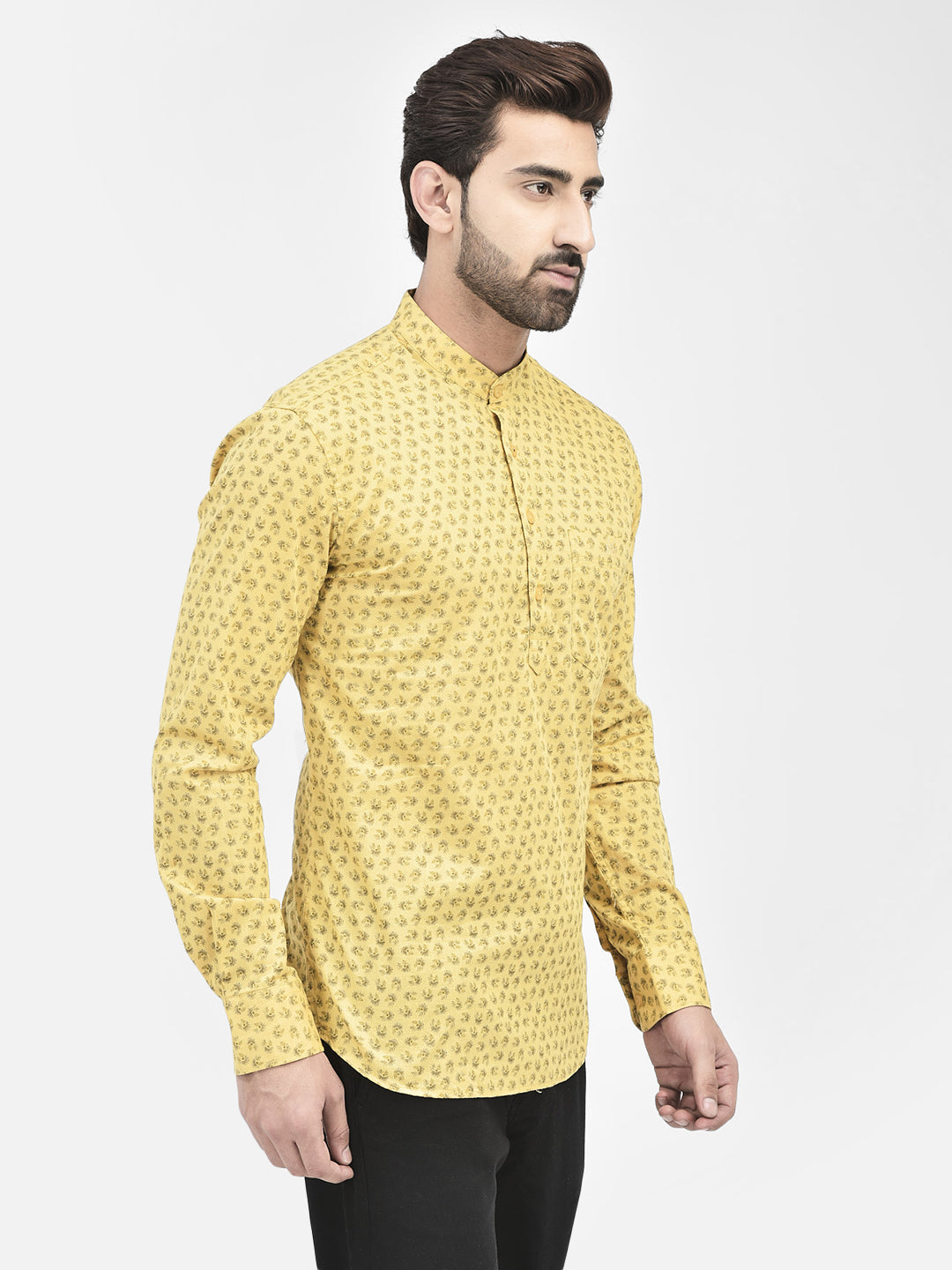 Yellow Printed Kurta.