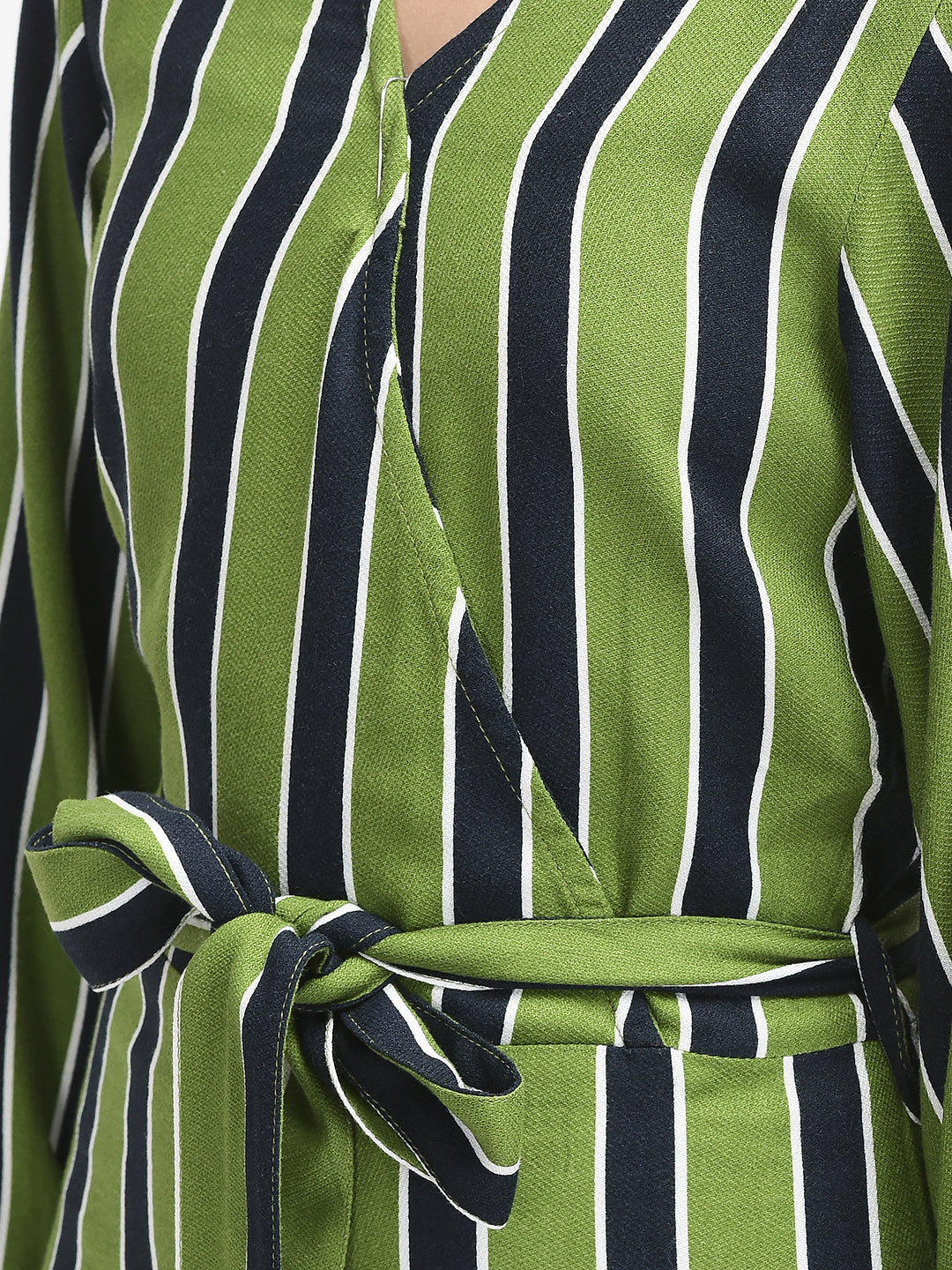  Olive Striped V-Neck Jumpsuit