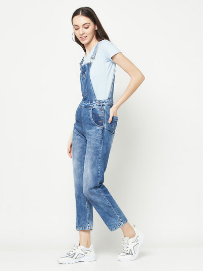  Blue Straight Leg Denim Dungarees