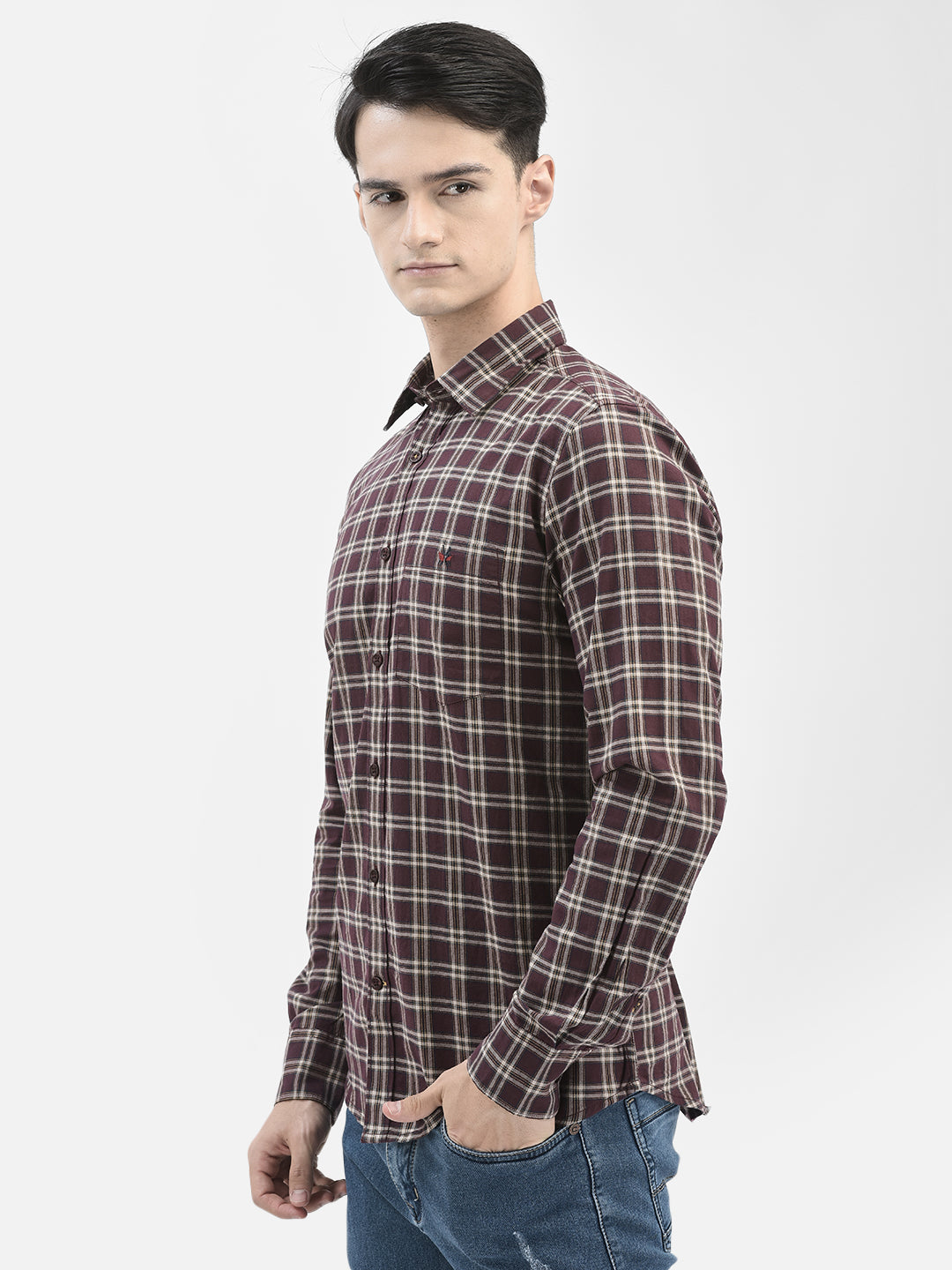 Crimsoune Club Wine Colour Checked Shirt