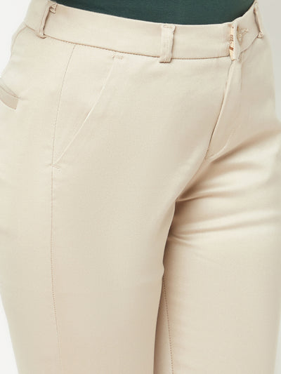  Beige Slim Cotton Trousers