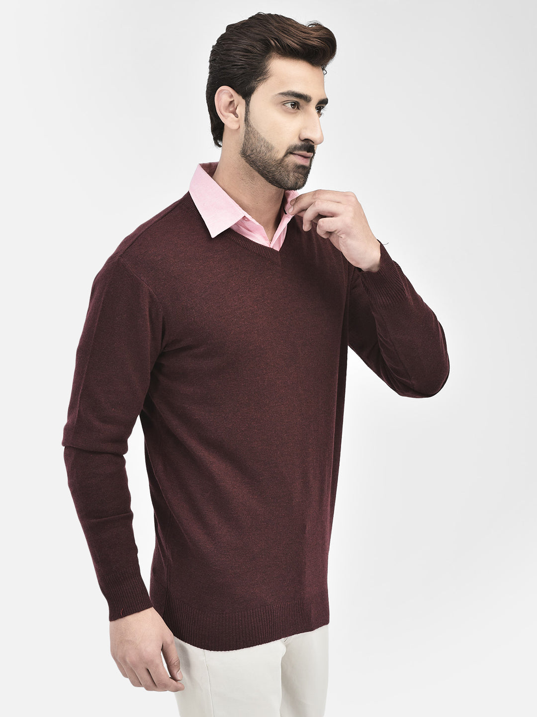 Wine V-Neck Sweaters.