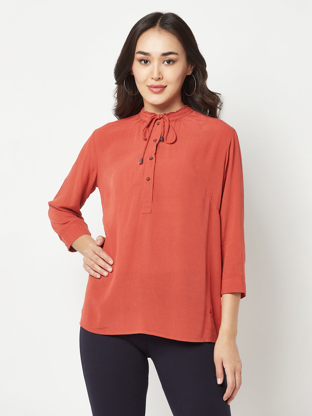 Red Tie-Up Neck Top