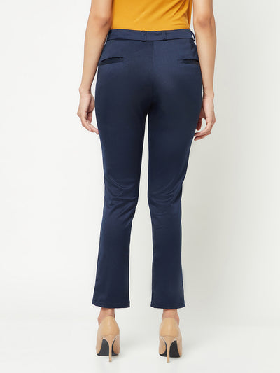  Navy Blue Slim Cotton Trousers