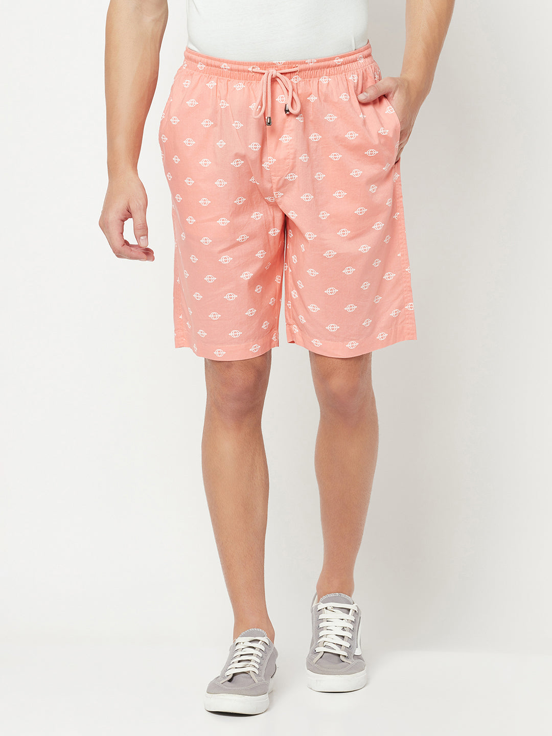 Peach Geometric Print Lounge Shorts