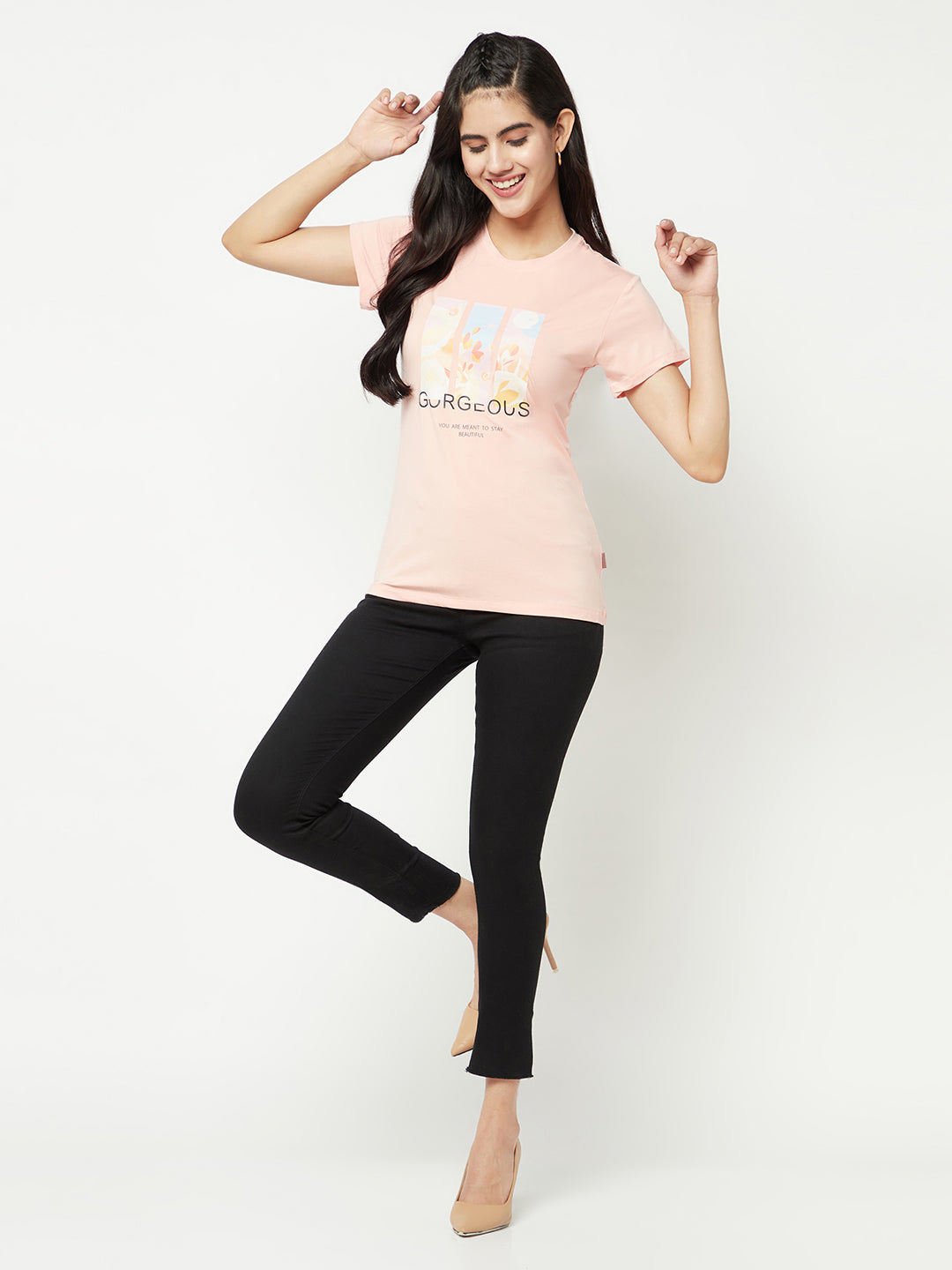  Peach Graphic Printed T-shirt