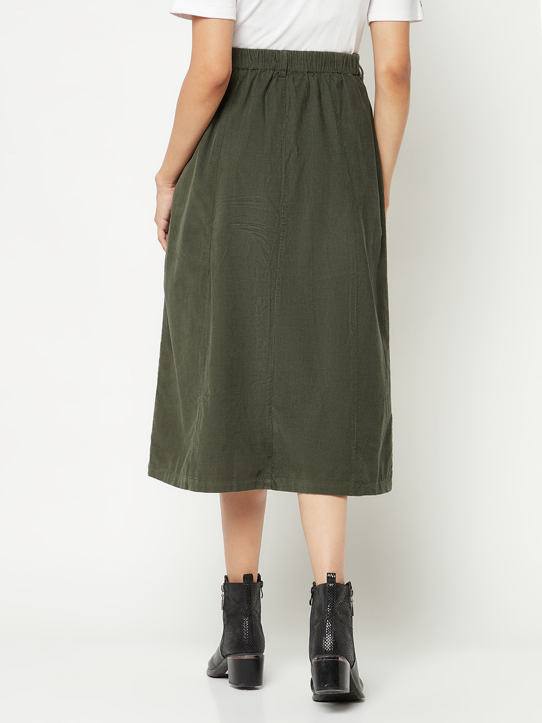  Olive Corduroy A-Line Skirt