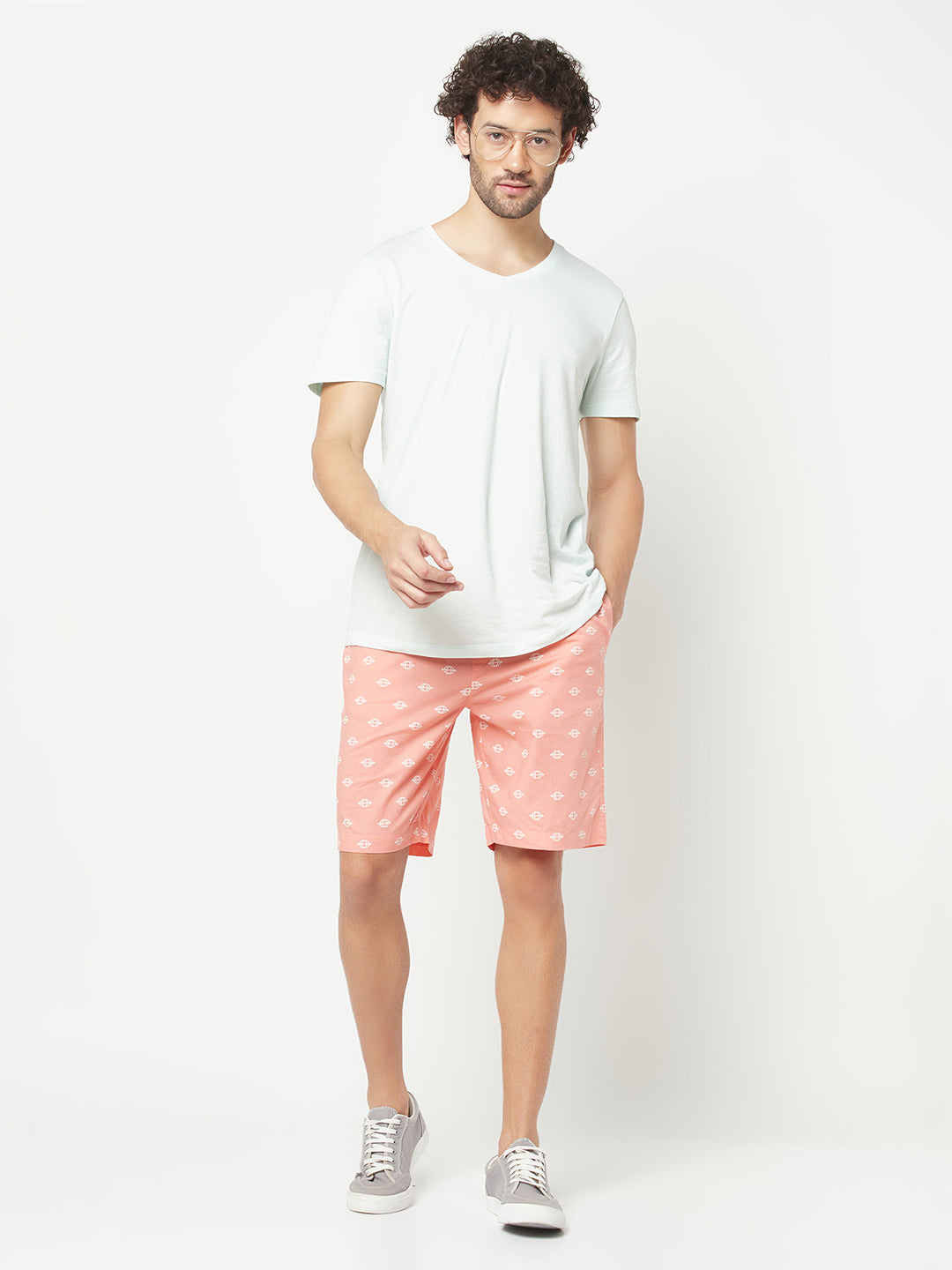 Peach Geometric Print Lounge Shorts