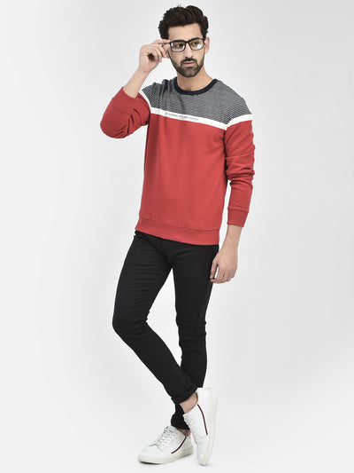 Red Colourblocked Sweatshirt.