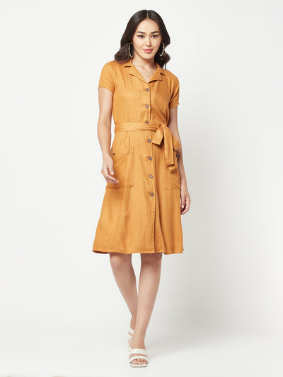  Mustard Tie Belt Shirt Dress