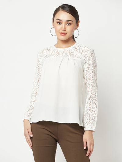  White Floral Self Design Top