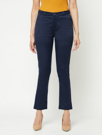  Navy Blue Slim Cotton Trousers