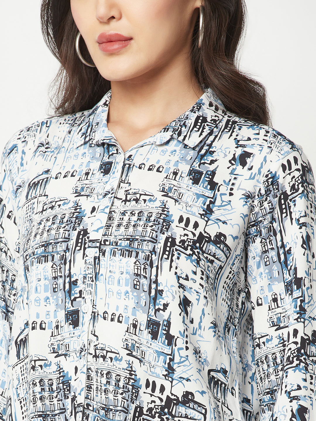 White Printed Shirt with Knot detail
