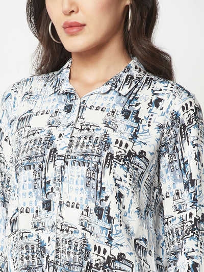 White Printed Shirt with Knot detail