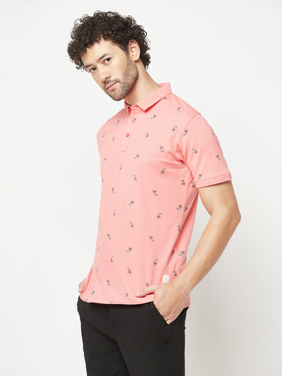 Pink Printed Polo T-Shirt