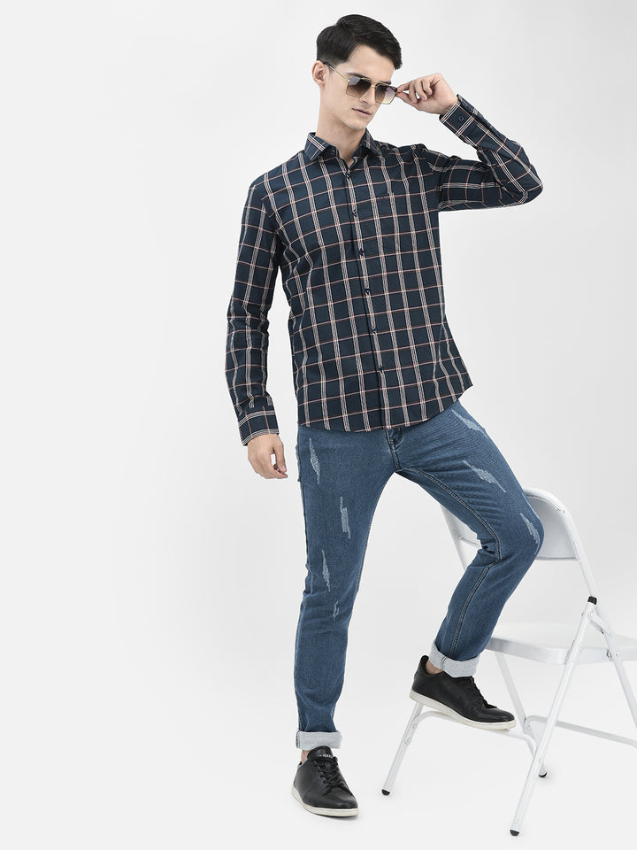 Navy Blue Checked Shirt