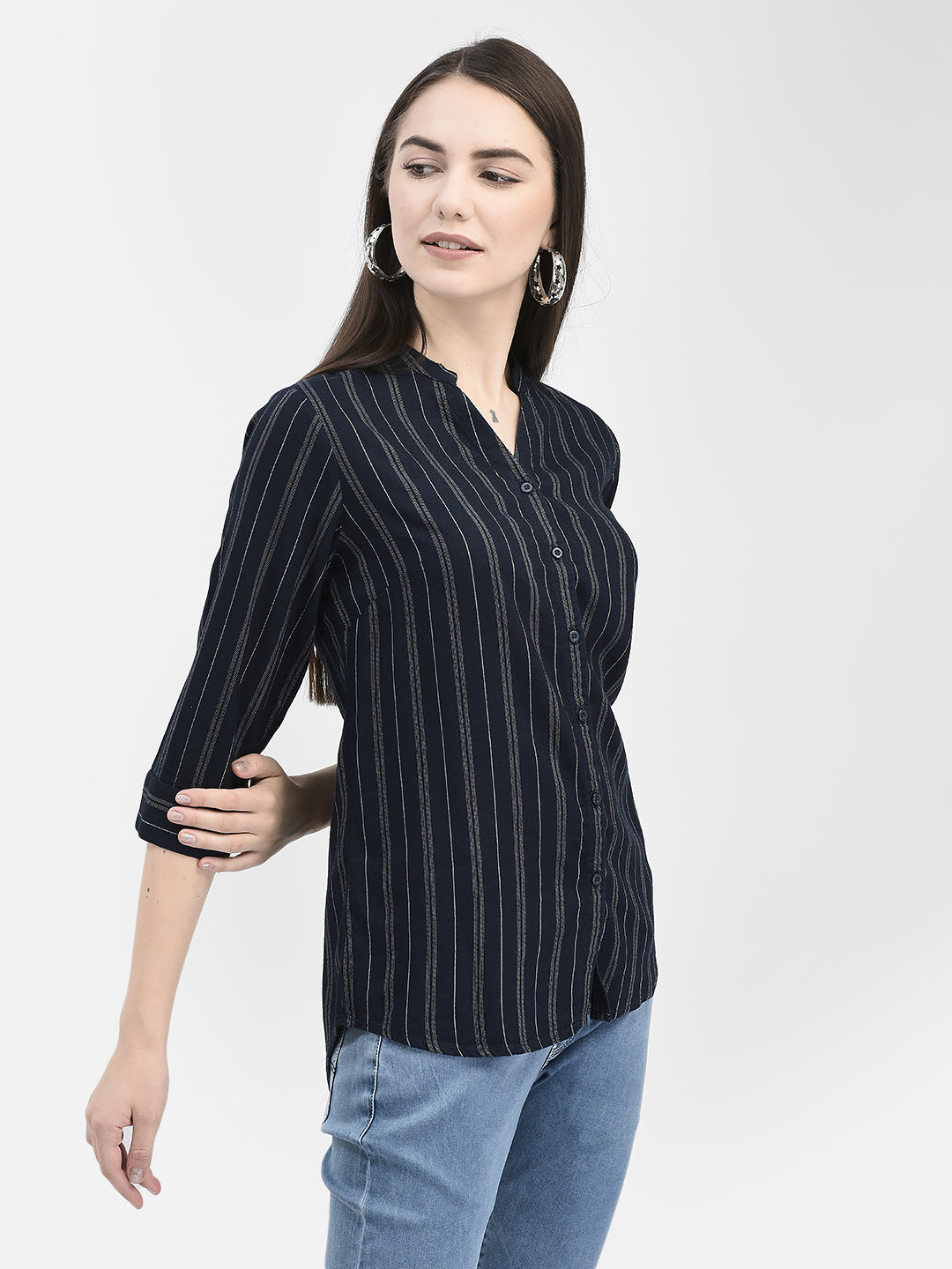 Vertical Striped Navy Blue Shirt