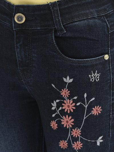  Blue Floral Embroidered Jeans