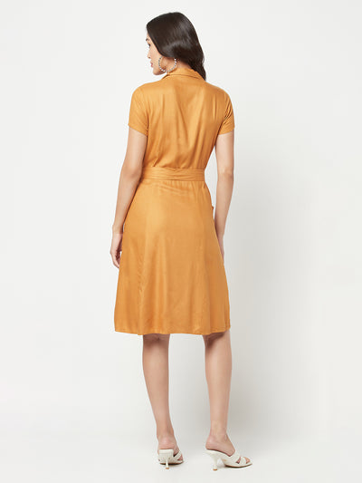  Mustard Tie Belt Shirt Dress