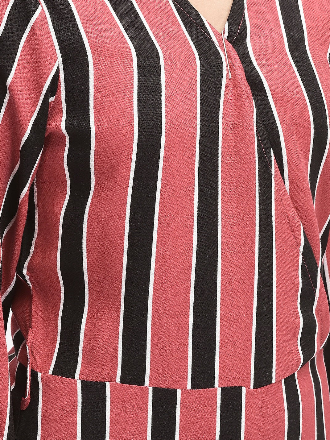  Pink Striped V-Neck Jumpsuit