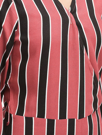  Pink Striped V-Neck Jumpsuit