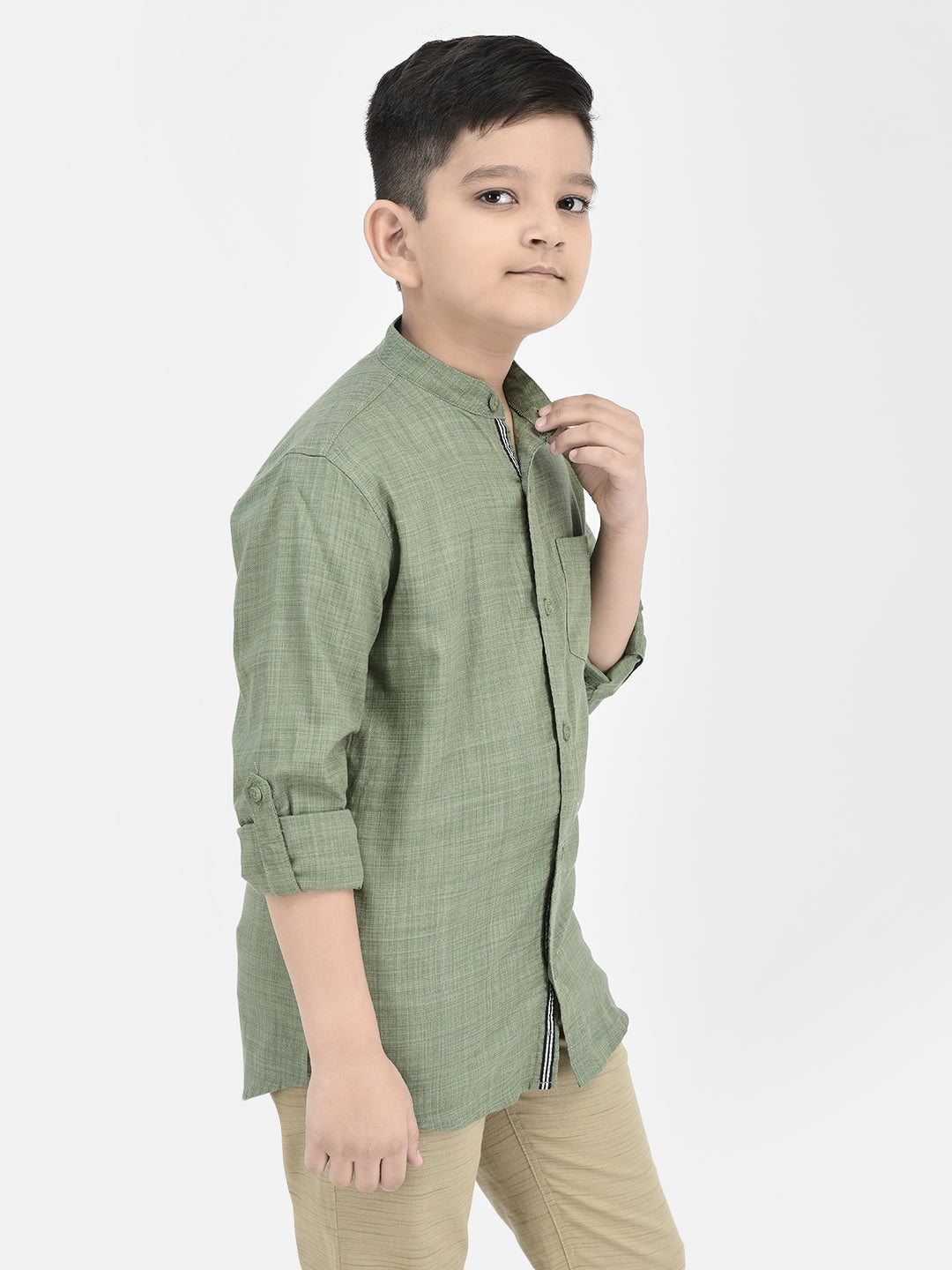 Green Mandarin Neck Shirt