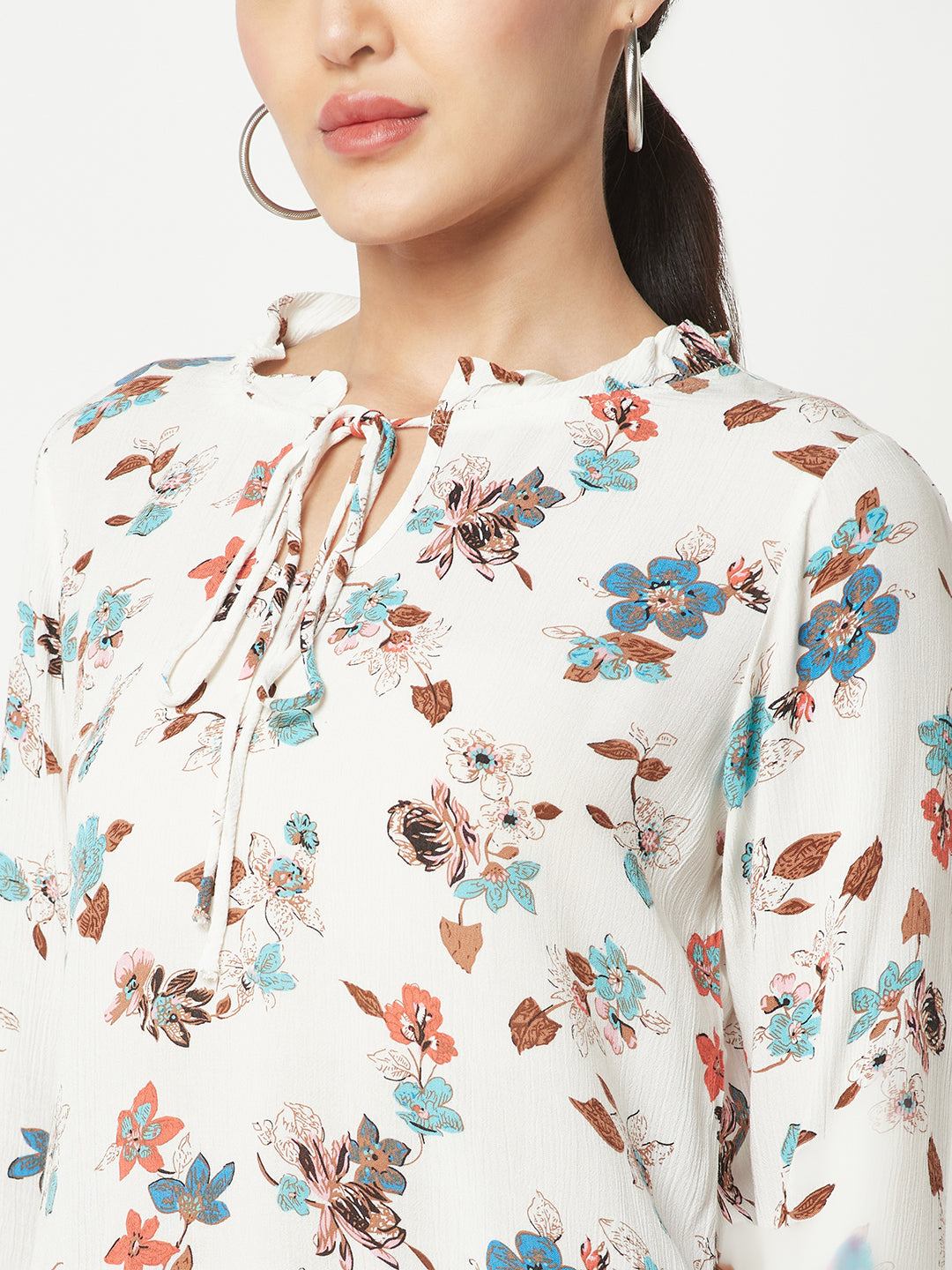  White Floral Top with Knot detail