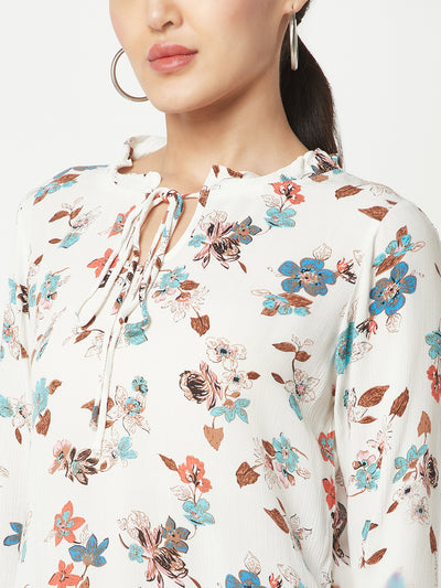  White Floral Top with Knot detail