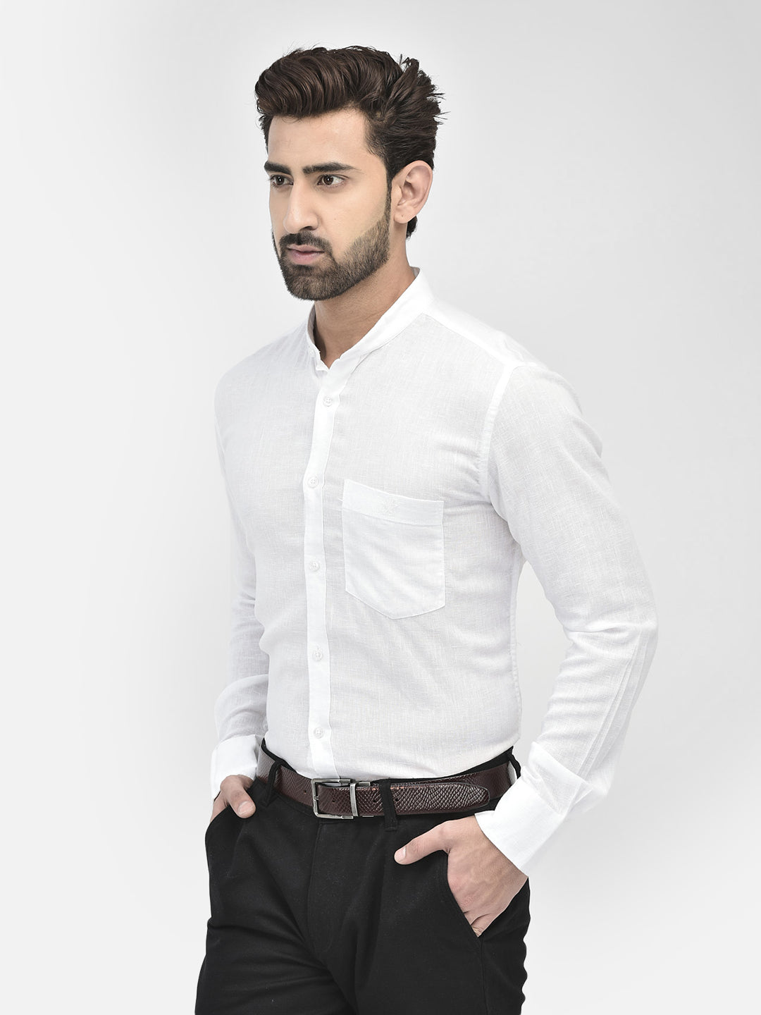 White Mandarin Collar Shirt
