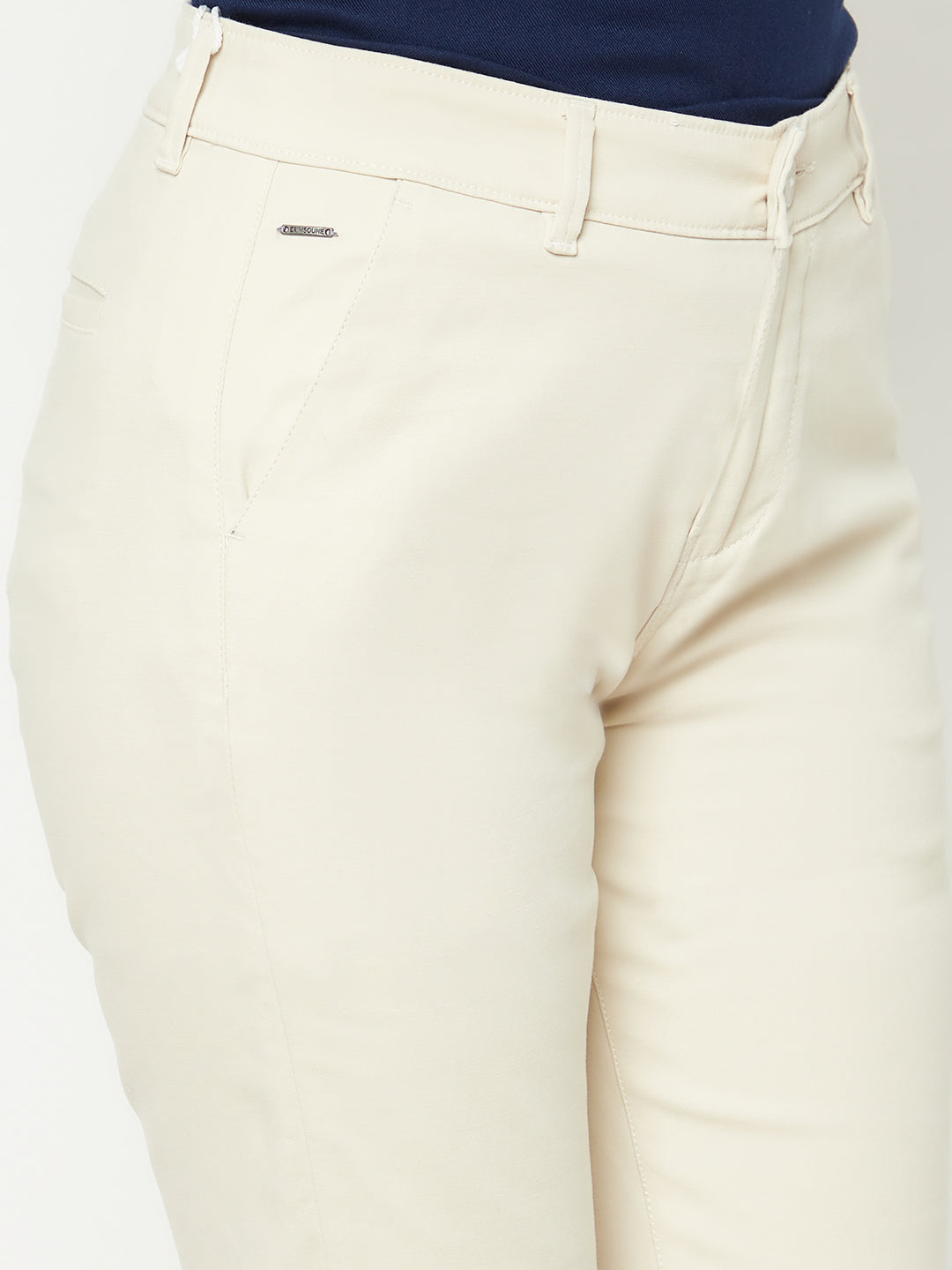  Cream Slim Cotton Trousers