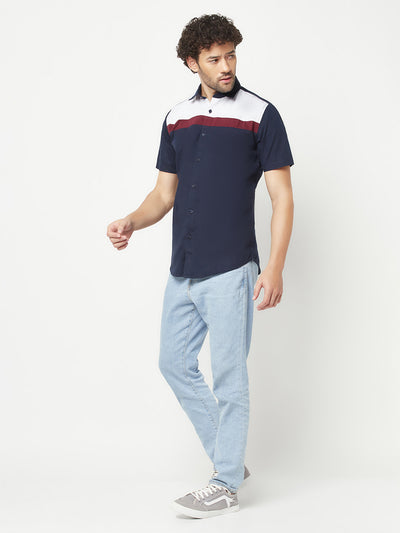 Navy Blue Colourblocked Shirt