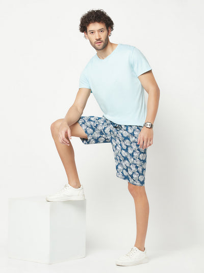 Navy Blue Printed Lounge Shorts
