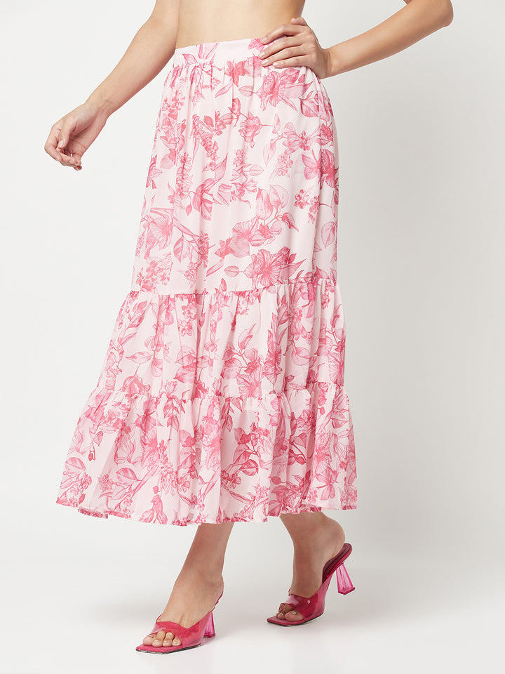 Pink Floral A-Line Skirt