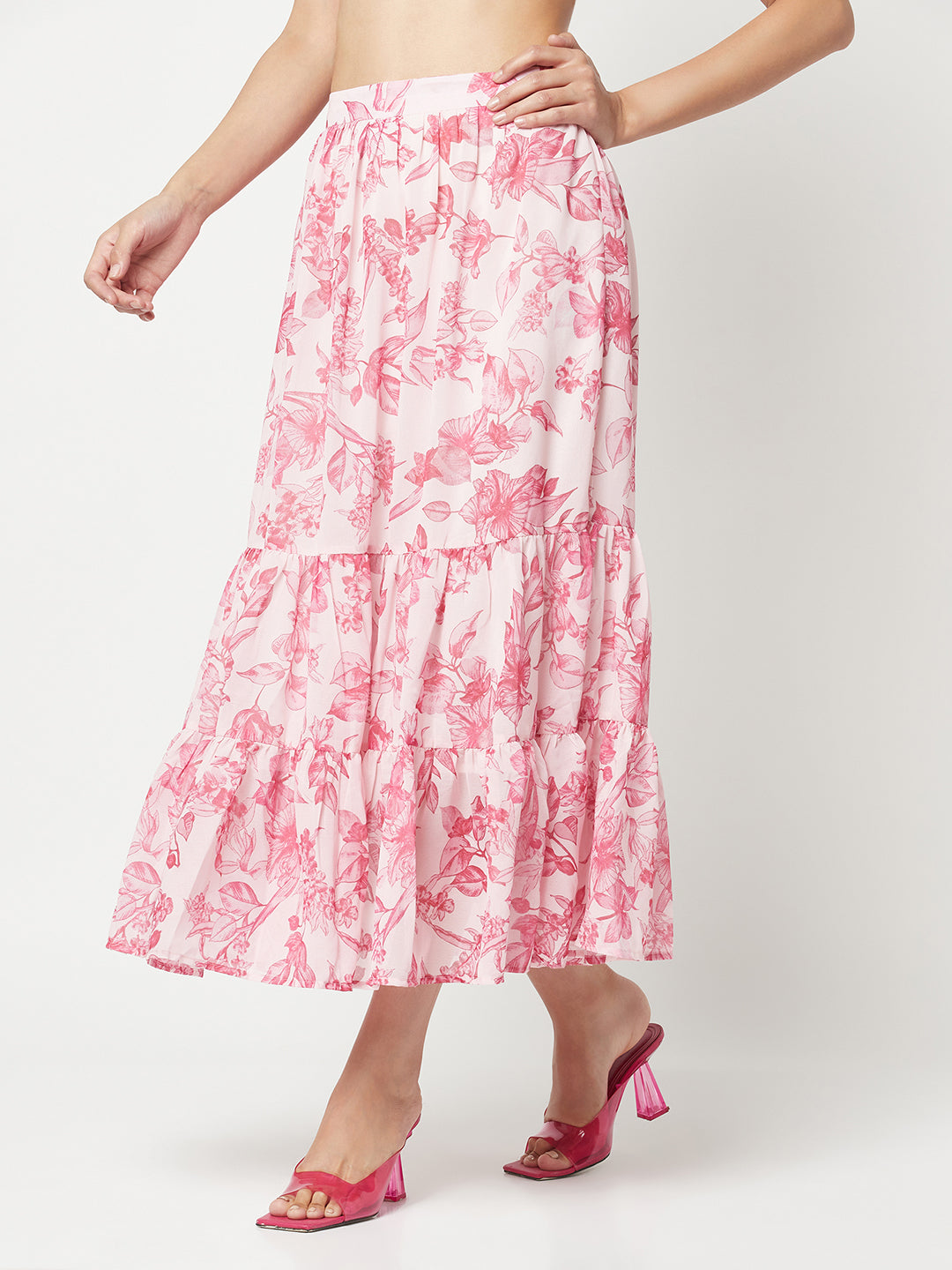 Pink Floral A-Line Skirt