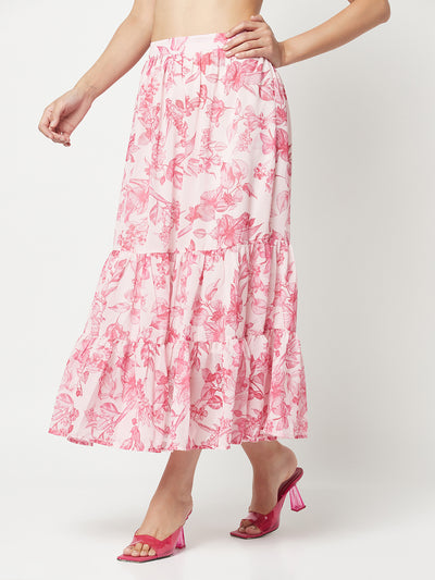 Pink Floral A-Line Skirt