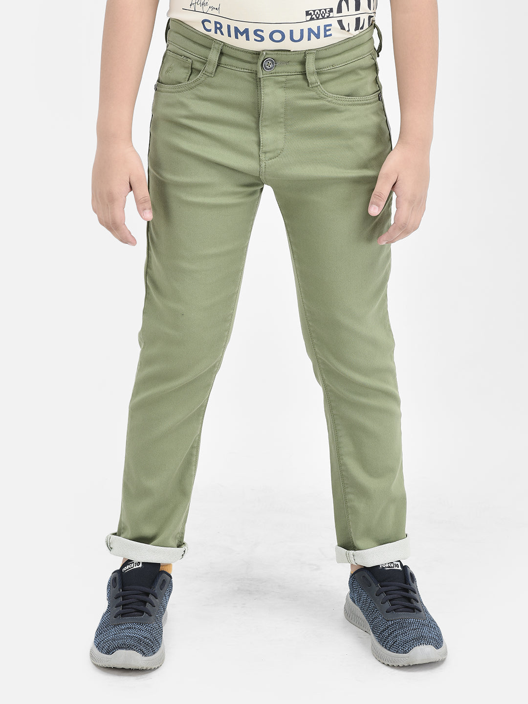  Olive Trousers in Denim Look