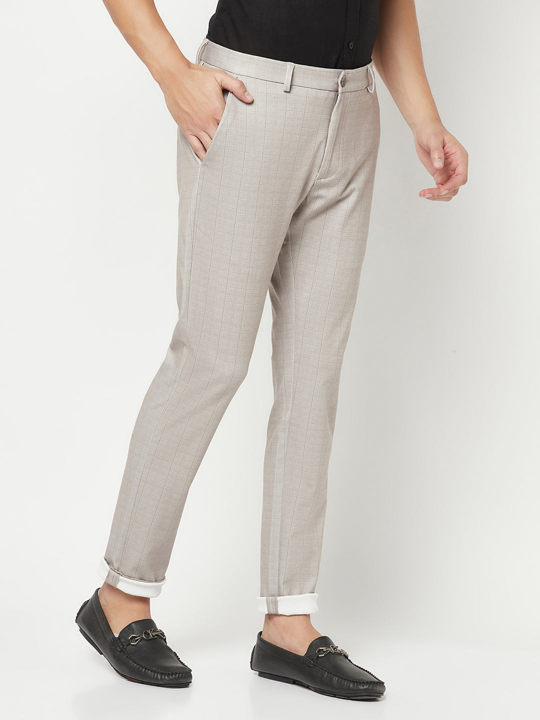 Grey Printed Formal Trousers