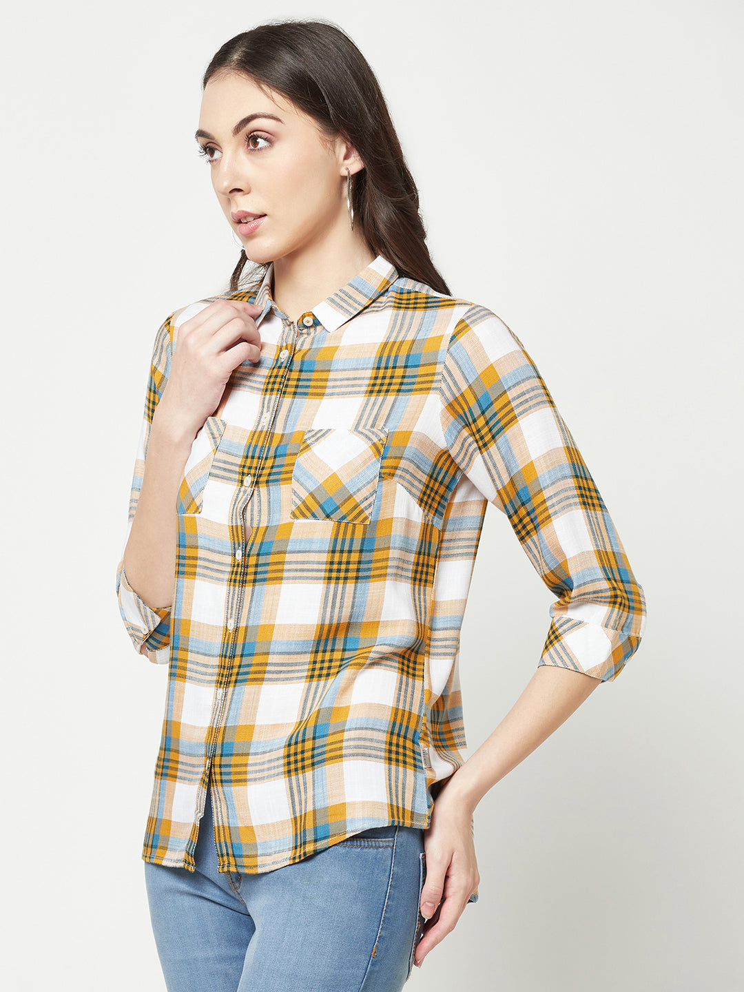  Mustard Checked Twin Pocket Shirt