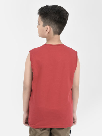  Red Printed Sleeveless T-shirt