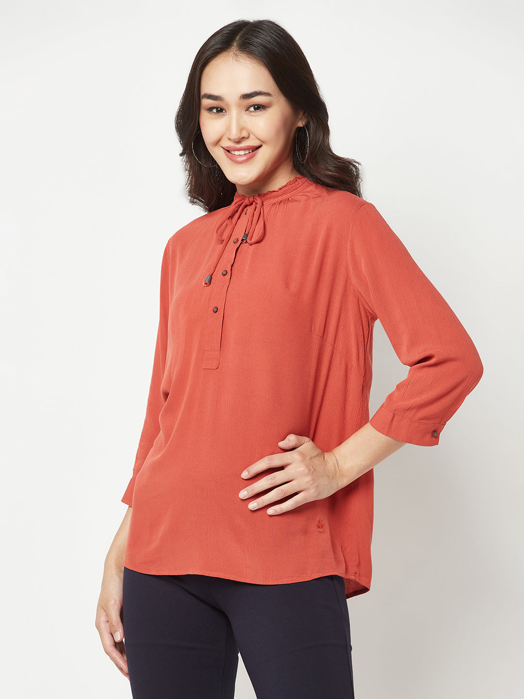 Red Tie-Up Neck Top