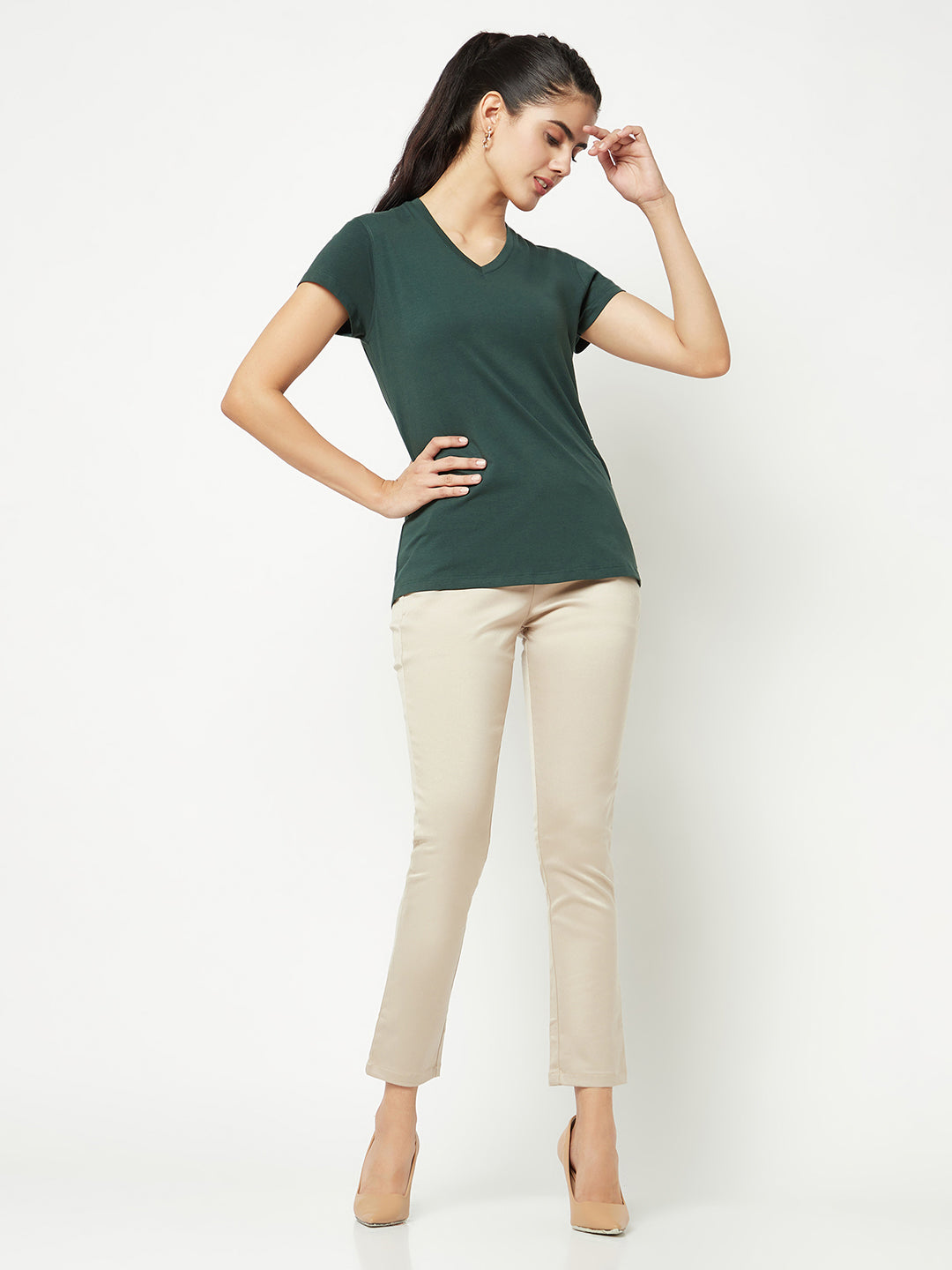  Beige Slim Cotton Trousers