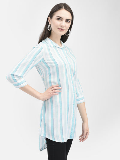 Vertical Striped Turquoise Longline Shirt