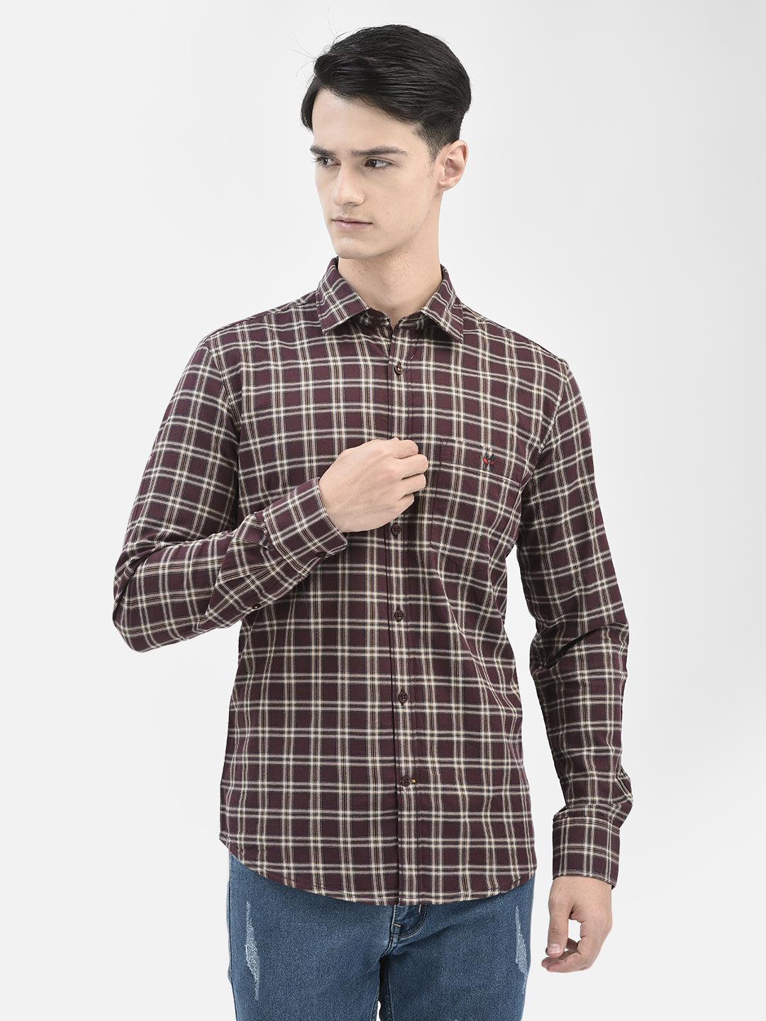 Crimsoune Club Wine Colour Checked Shirt